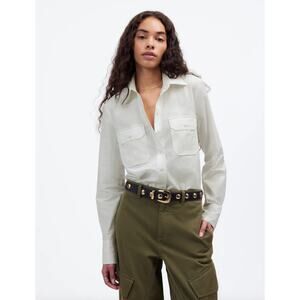 Madewell Utility Pocket Button Up Shirt Pockets Eyelet White Cotton US 6 NWT